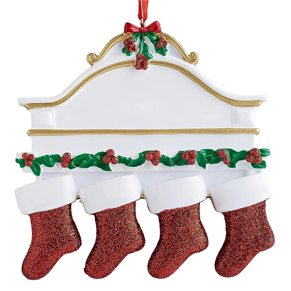 

Christmas Ornaments Creative Decorations Sock Listing Deer Family Holiday Gift Multicolor Resin 4.25x5''