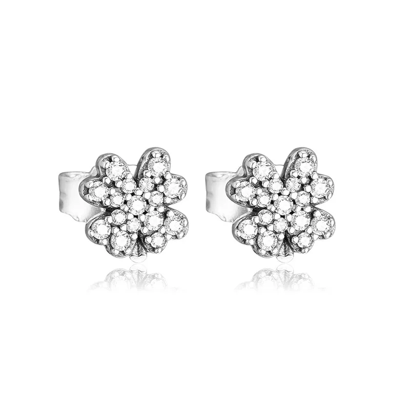 

2022 Oorbellen 925 Sterling Silver Jewelry Spring Clear CZ Radiant Clover Stud Women Crystal Small Earrings