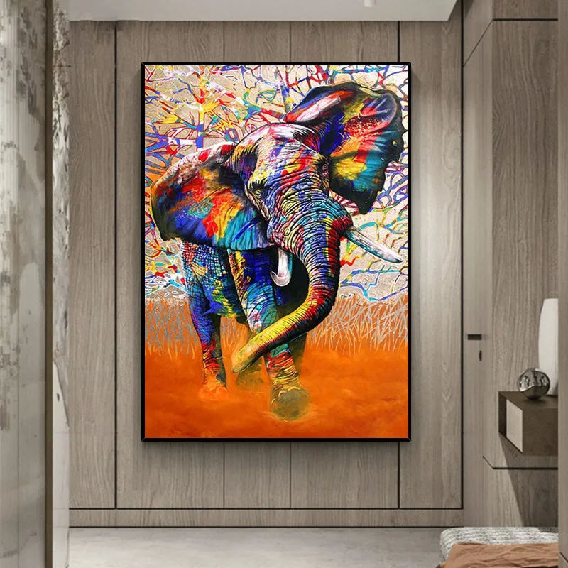 

Colorful Elephant Street Art Graffiti Canvas Paintings Posters and Prints Wall Art Pictures Cuadros for Living Room Home Decor