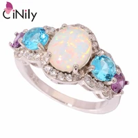 cinily white fire opal rpund stone rings silver plated blue purple cz large full crystal filled ring party jewelry women girls
