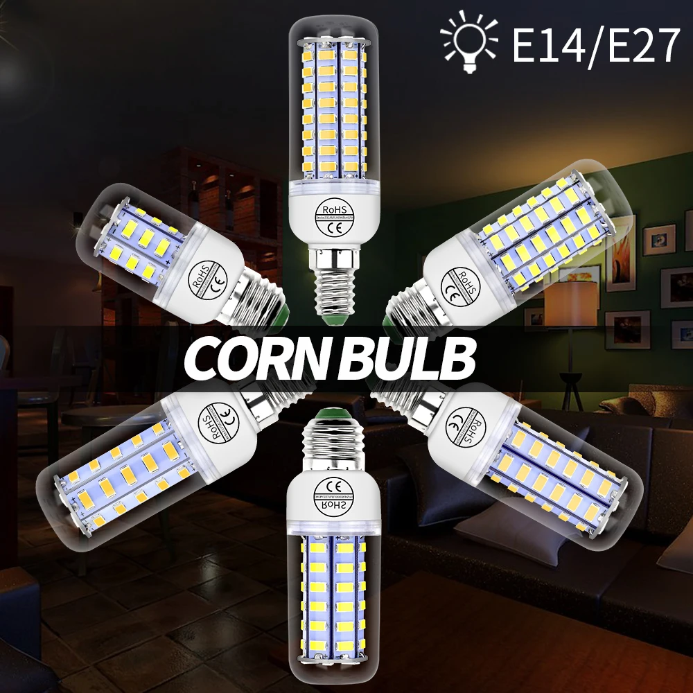 

E14 LED Lamp Corn LED Bulb G9 220V E27 Light Bulb GU10 Bombillas 24 36 48 56 69 72leds B22 Candle Light Chandelier Lighting 5730