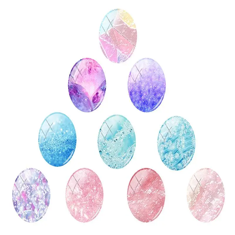 

JWEIJIAO 18x25 mm romantic Glitter Crystal Photo 10pcs/lot Oval Shape Glass Cabochon Dome Flat Back Jewelry Making Findings