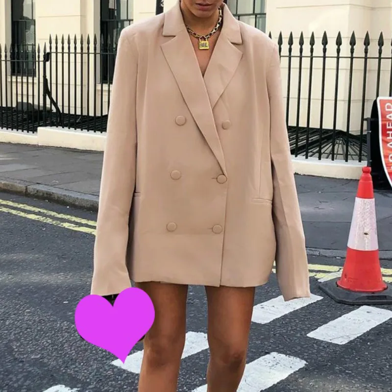 

New Arrival 2021 Spring Fall Double Breasted Blazer Long Sleeve Jacket Women Loose Coat Winter Female Casual Oversized Overcoat