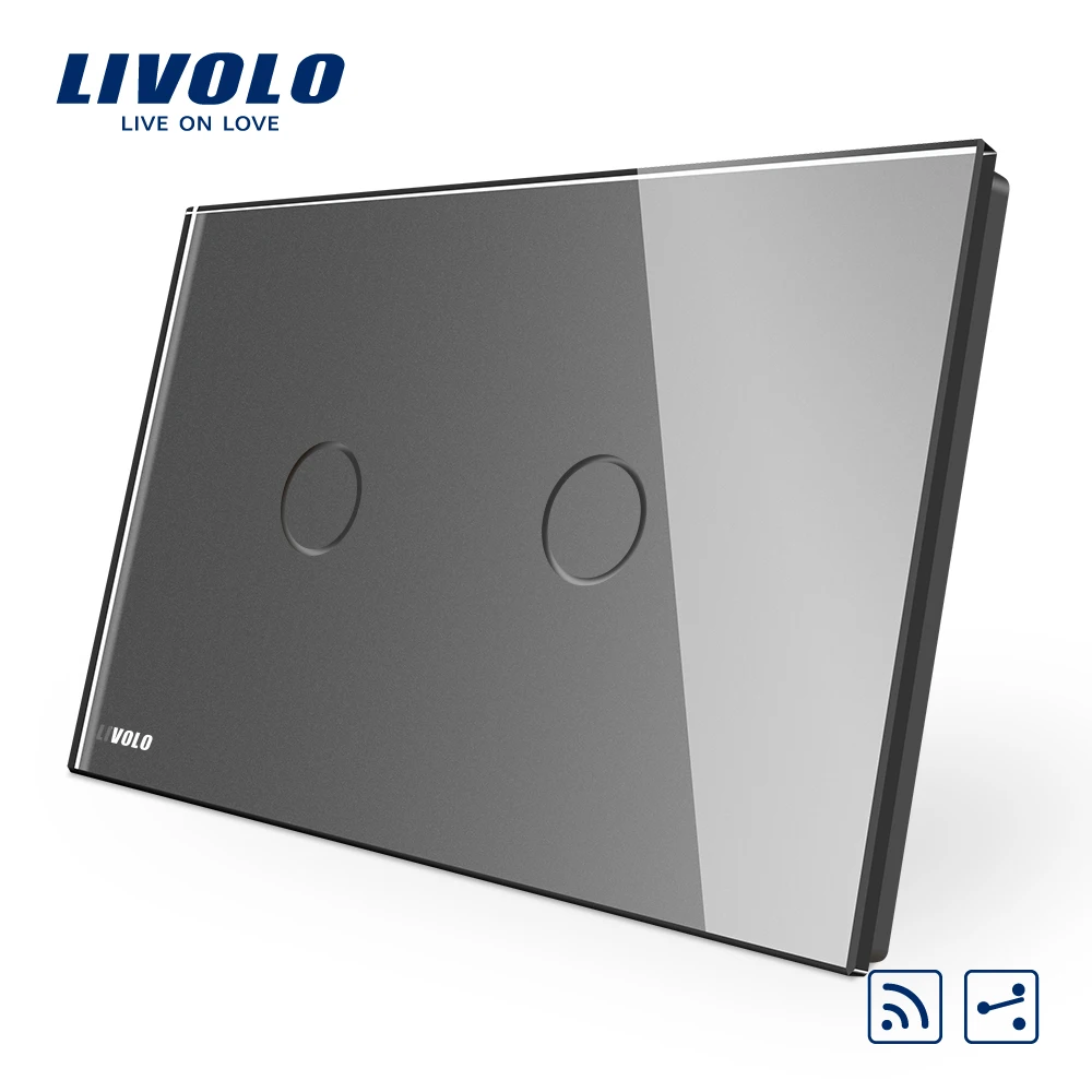 

Livolo AU US C9 Standard Touch Switch, Grey Crystal Glass Panel,2ways Touch Control Light Switch,cross remote wireless control