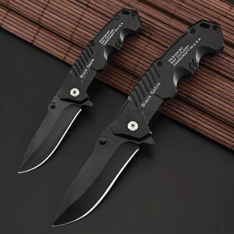 Складной нож с лезвием 7Cr15MoV Тактический стальной клинок черной ручкой 5CR15MOV для