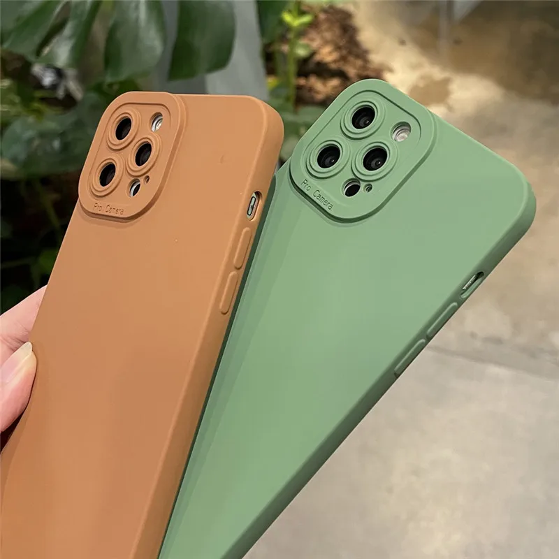 

Ottwn Retro Solid Color Silicone Phone Case For iPhone 11 12 Pro Max XS X XR Max 7 8 Plus SE 2020 Shockproof Soft TPU Back Cover