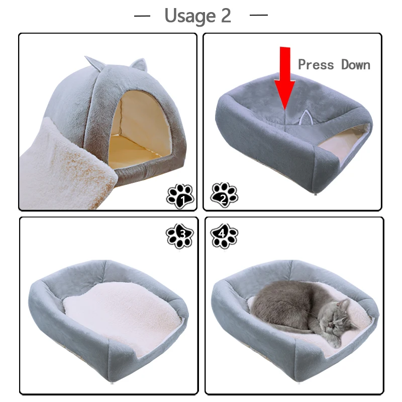 2-in-1 Foldable Cat Bed Kitten Cage Nest Indoor Puppy Cave House With Removable Mat Dog Kennel Doggie Sleeping Bag Washable | Дом и сад