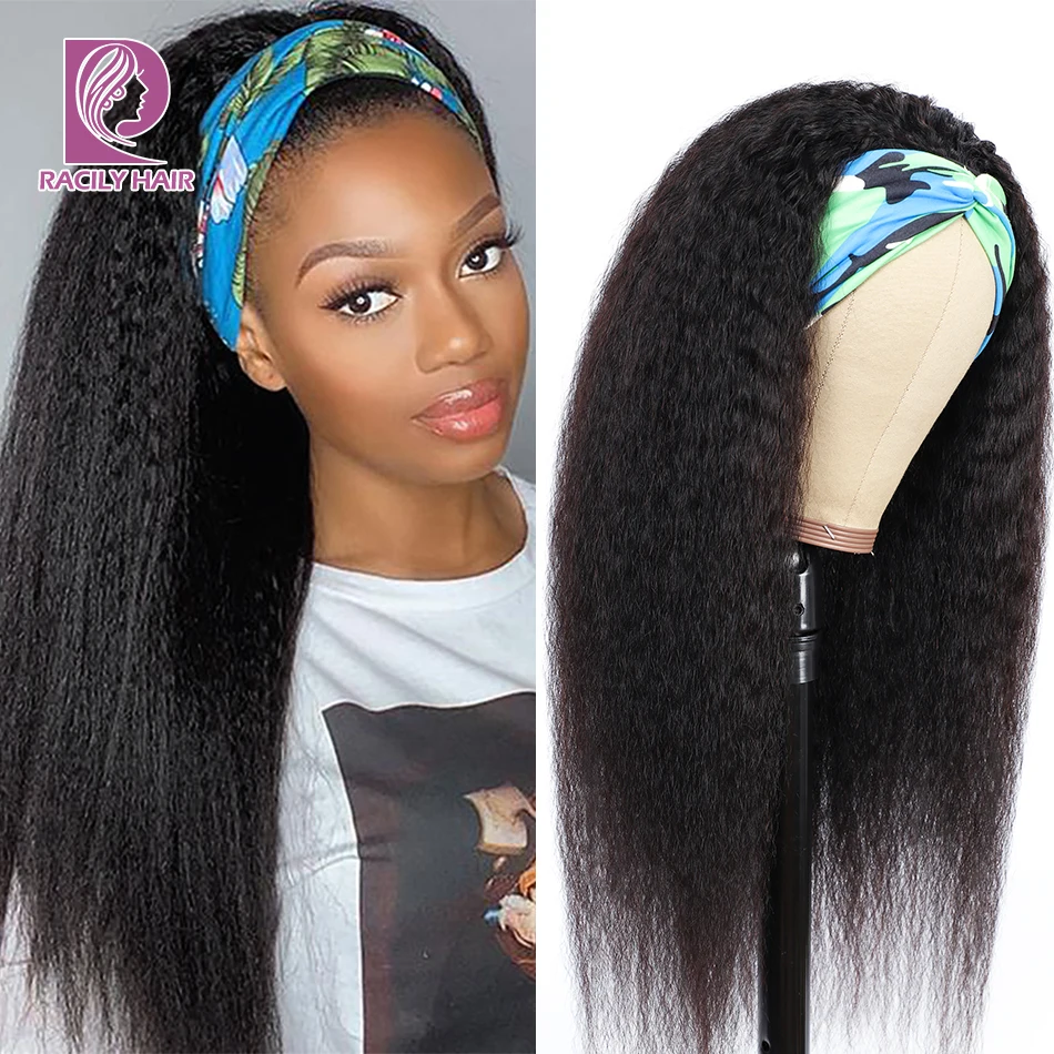 Racily Hair Headband Wig Ombre Kinky Straight Human Hair Wig Glueless Full Machine Made Human Hair Wigs Remy Brazilian Hair Wig