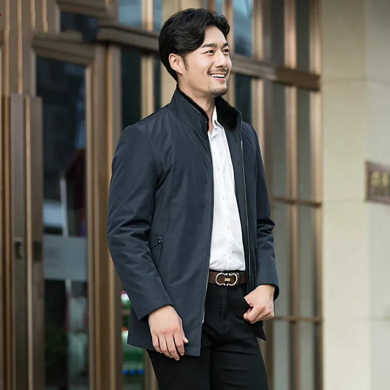 Мужское пальто с натуральным мехом норки парка подкладкой из меха теплые зимние