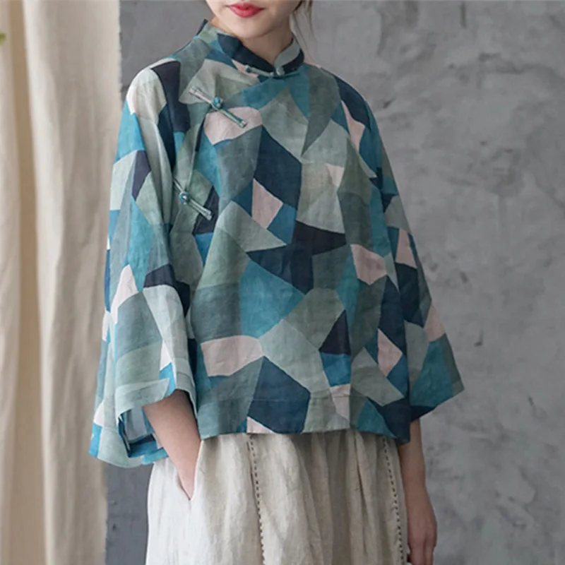 Блузка женская из рами с воротником-стойкой на пуговицах | Женская одежда