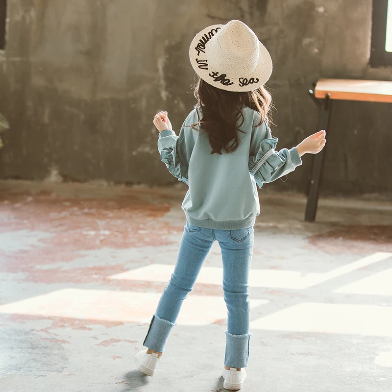 Модная одежда для девочек 2021 детская 8 10 12 14 лет рубашка + джинсы 2