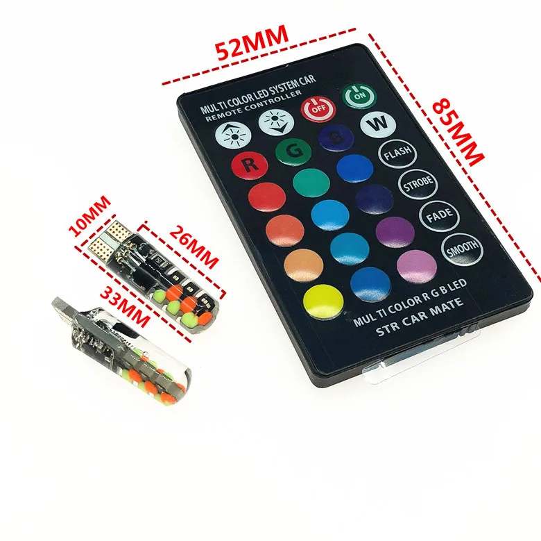 T10 W5W RGB светодиодный лампы с пультом дистанционного управления Управление 12 чипы