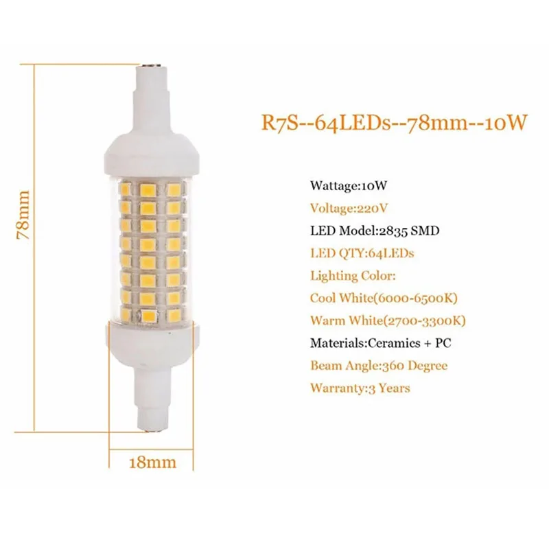 R7S LED 78 мм 118 135 керамическая основа лампа-кукуруза Точечный светильник AC 220 В 240 2835