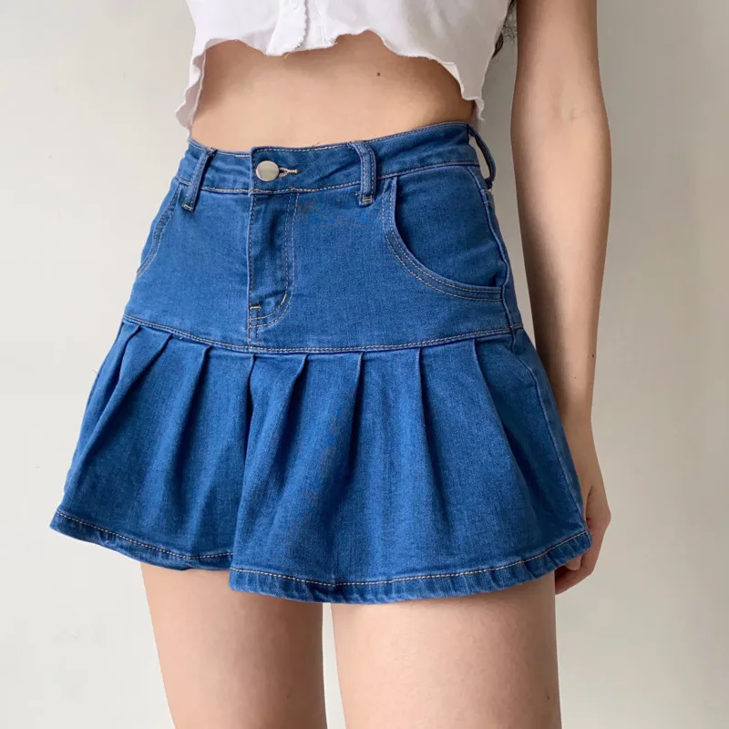 

WOMENGAGA Summer High Waist A-line Stretch Denim Skirt Fashion Trend Patchwork Ruffles Mini Skirts Women YNMT