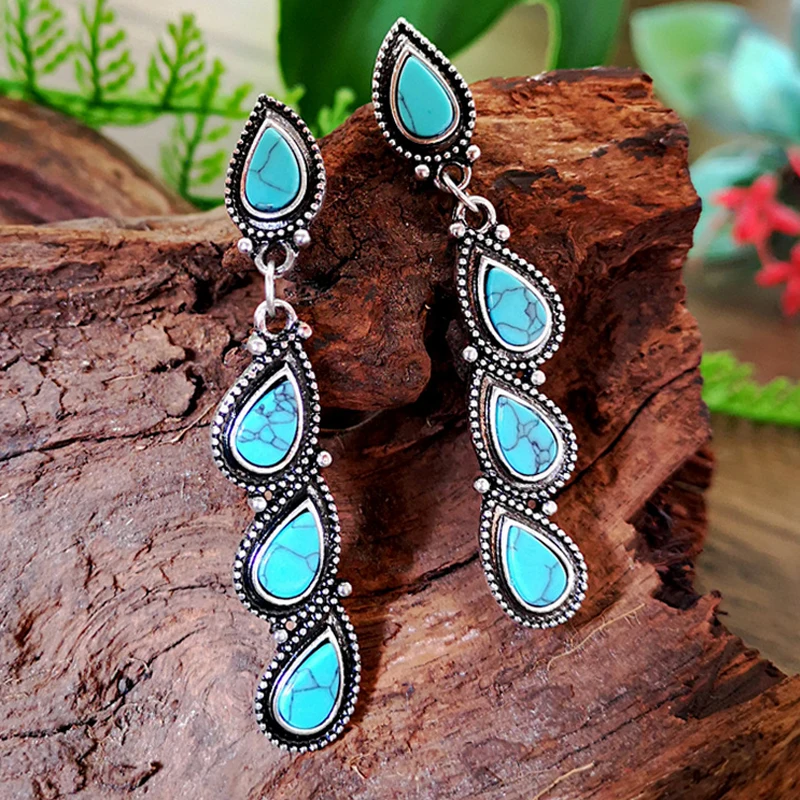 

Vintage NaturalStone Long Tassel Earring Women Waterdrop Stud Earring for Gift Party Fashion Jewelry Accessories