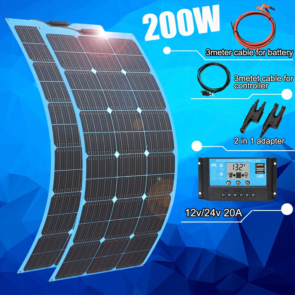 

Солнечная панель 12V 300W 200W Фотоэлектрический набор домашней системы с солнечным аккумулятором зарядное устройство контроллер 30A для автомоб...