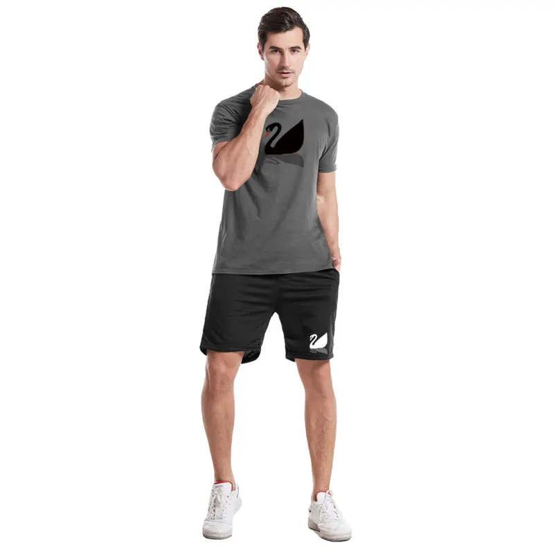 

Summer 2021 Mens Pure Cotton T-Shirt Short Sleeve Round CollarSweatshirt+Sweatshorts Two-piece