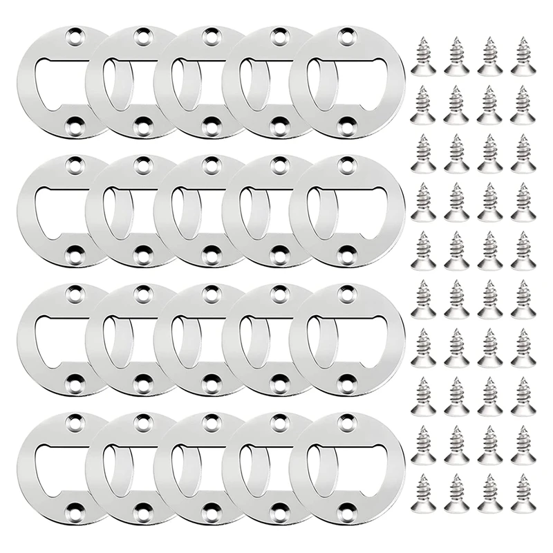 

50 Set Bottle Opener Insert,Stainless Steel Round DIY Bottle Opener Hardware Kit Hardware Parts Supply with Screws
