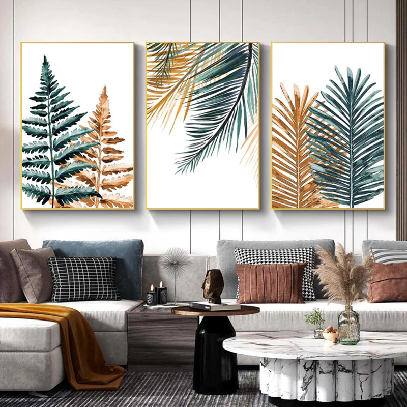Современная Картина на холсте с листьями тропической пальмы Постер в