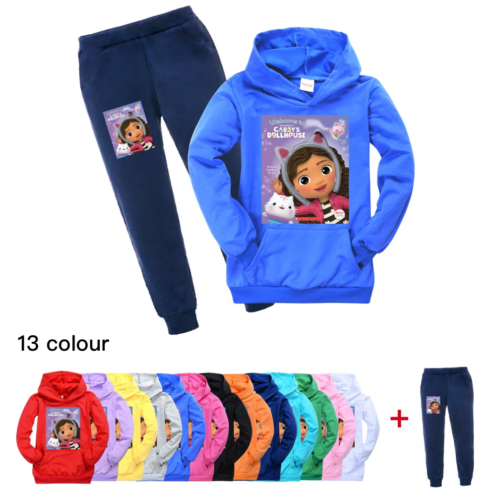 

Spring autumn clothes Gabby's Dollhouse girl boy hoodie + pants cartoon sportswear kids clothes suit cotton sports suit