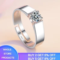 yanhui have certificate simple men rings original 925 silver opening adjustable rings 6mm cubic zirconia wedding rings for men