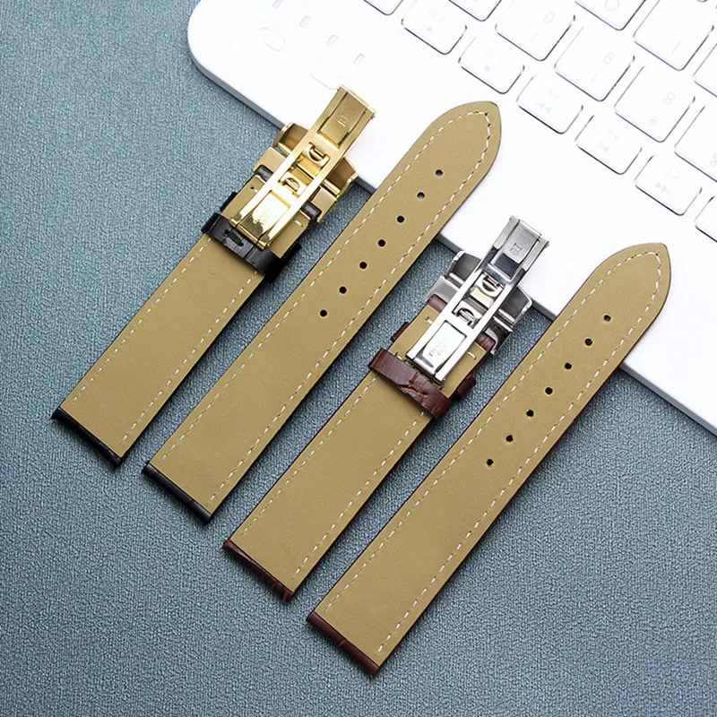 Genuine leather bracelet black brown color watch strap Butterfly Clasp watchband sized in 12 14 16 18 20 21 22mm 23mm watch band