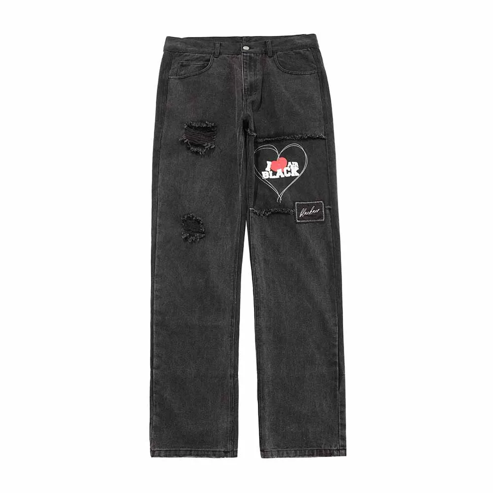 Рваные джинсы в стиле пэчворк мужские уличные модные прямые джинсовые брюки с