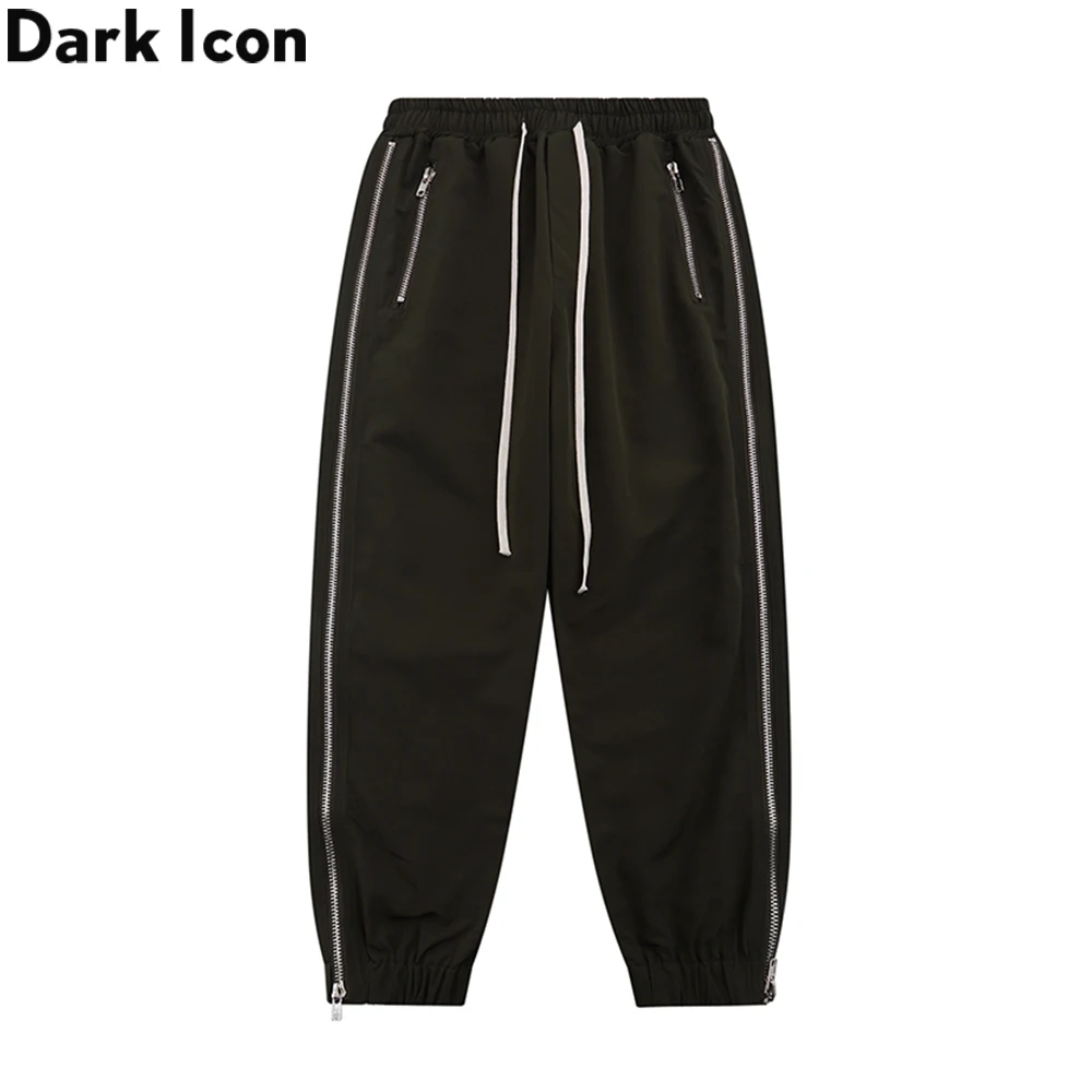 

Dark Icon Side Long Zipper Jogging Pants Men Elastic Waist Men's Pants 2 Colors