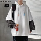 Новинка 2021, мужская повседневная толстовка YASUGUOJI, Мужская хип-хоп толстовка с имитацией двух частей, размера плюс, модная мужская толстовка в стиле Харадзюку