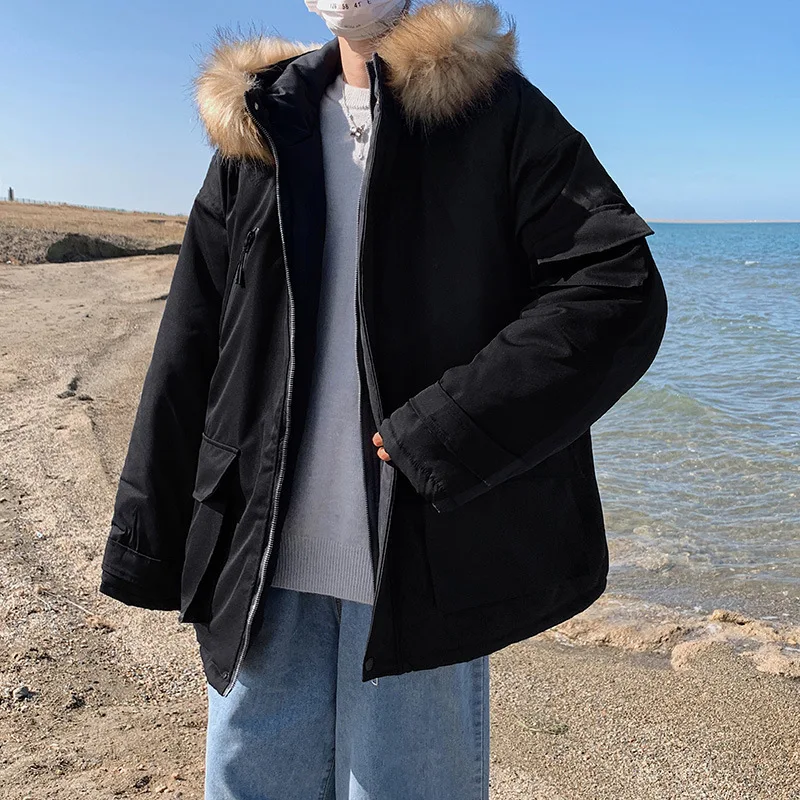 

Cotton Jacket Men's Winter New Fur Collar Cotton-padded Jacket Casual Trend Fashion Hooded Jacket Student Thick Padded Jacket