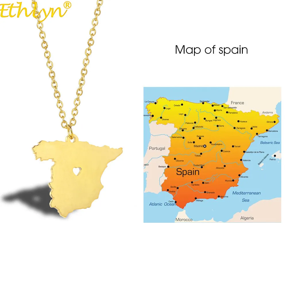 Испанская карта форма кулон ожерелье леди ключицы цепь любовь Мадрид столица
