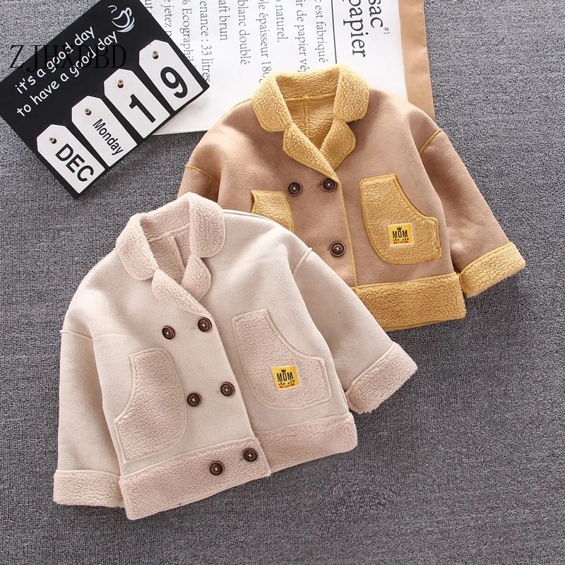 

2020 Winter Wool Jackets Turn-down Collar Kids Boys Coats Infant Outerwear Clothes Top Clothes British Style Children's Baby Boy