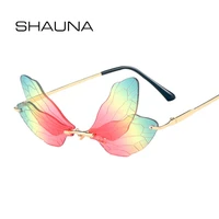 shauna unique dragonfly wing sunglasses women fashion double colors rimless shades uv400