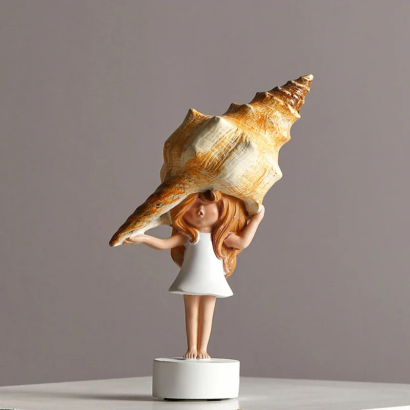 

NORTHEUINS Resin Conch Girl Figurines Modern Nordic Lass Statue Sculpture for Interior Home Decor Loft Christmas Decoration Gift