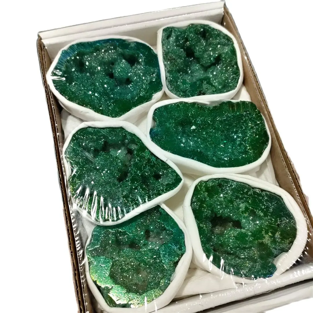 

1 Box Green Color Natural quartz aura agate geode cluster raw crystals healing stones for feng shui