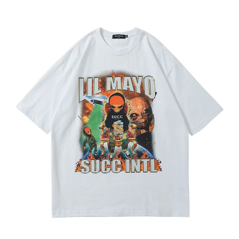

2021 Depressed Alien Short Sleeve T-shirt Women Loose Hiphop Hip Hop Rap Men's clothing High Street Half Sleeve T-shirt