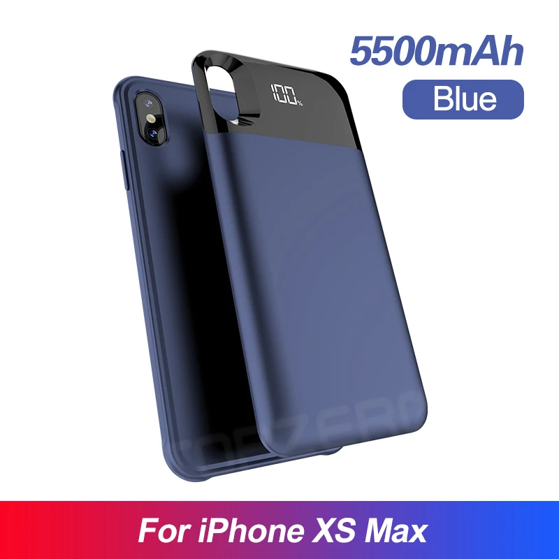 Blue for XS MAX Чехол для зарядного устройства для iPhone XS MAX XR XS X, отдельный чехол для аккумулятора, беспроводной зарядный внешний аккумулятор, светодиодный чехол с цифровым дисплеем - Цвет: Blue for XS MAX