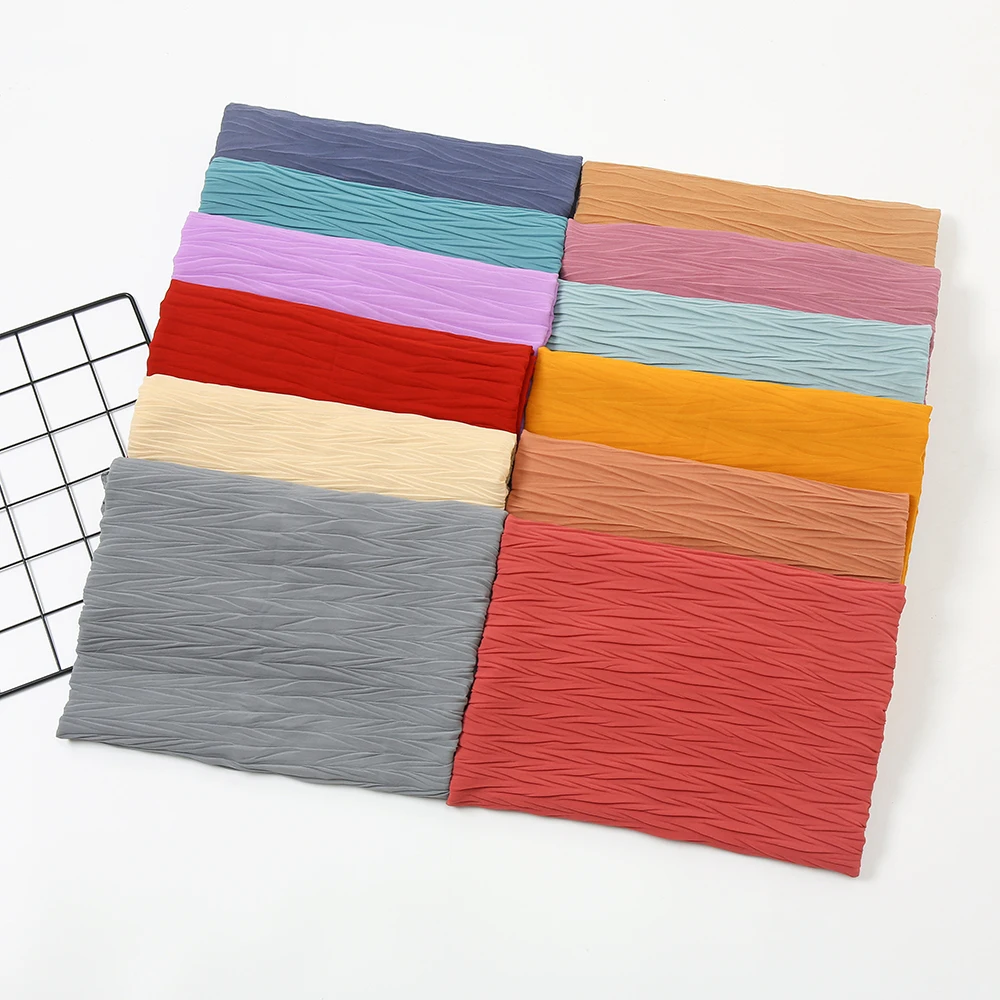 Для женщин однотонные морщинка пузырь шифон хиджаб шарф складка цельные Цвет