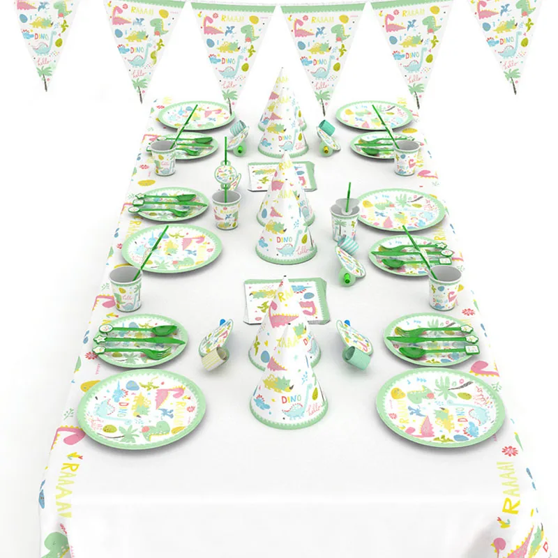 Динозавр вечерние одноразовые бумажные тарелки и стаканы соломы салфетки наборы