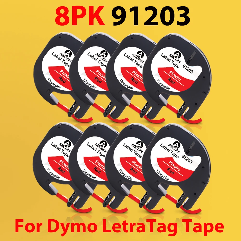 

8PK/2PK 91203 91223 91333 Replace for Dymo LetraTag LT 91203 Label Tape Black on Red For Dymo LT100H 100T QX-50 2000 Label Maker