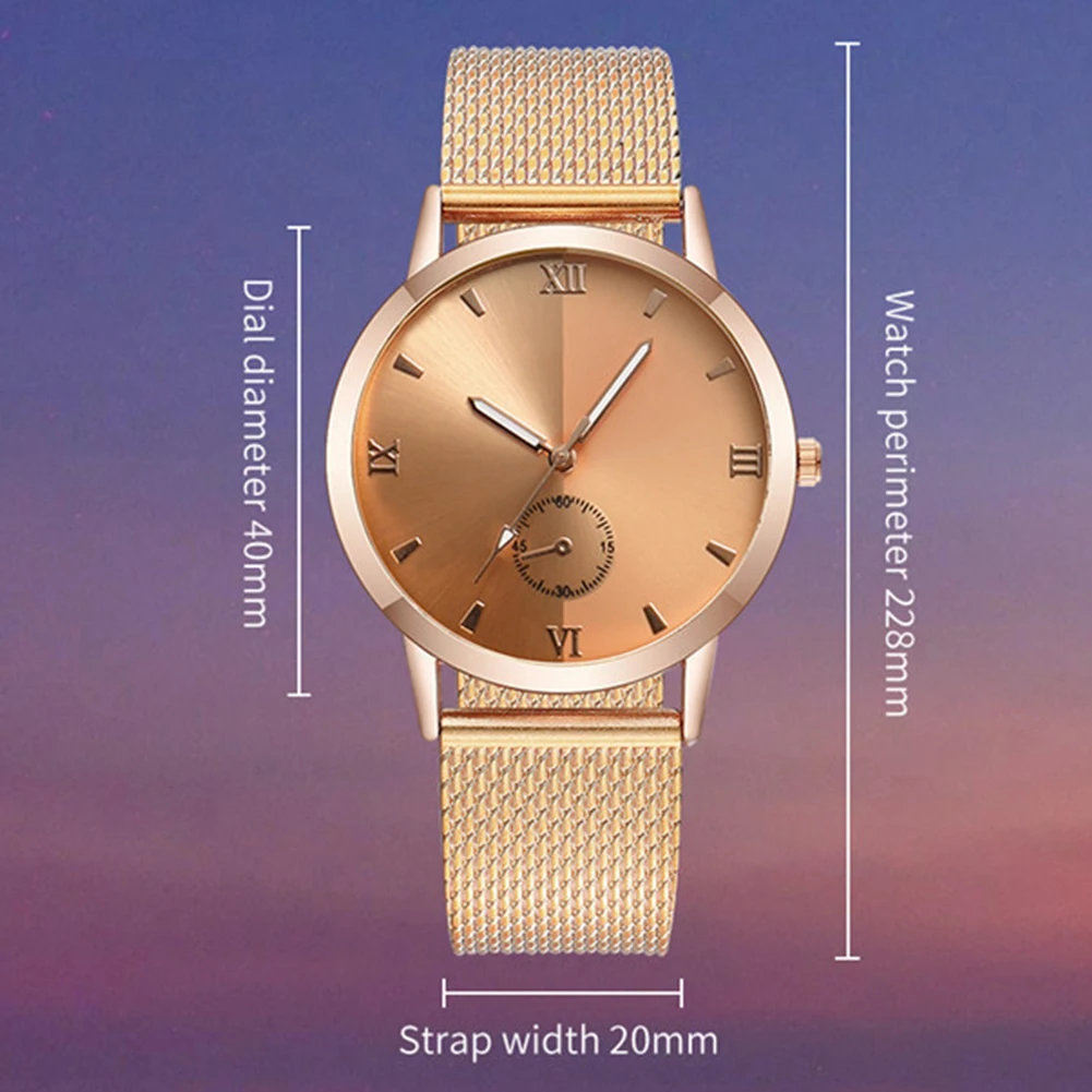 

Men Women Round Sub Dial Mesh Band Roman Numerals Analog Quartz Wrist Watch zegarek meski reloj hombre