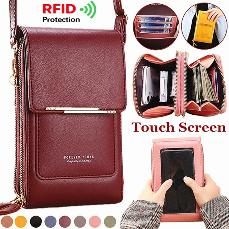 

Women Bag Touch Screen Cell Phone Purse Smartphone Wallet Leather Shoulder Strap Handbag