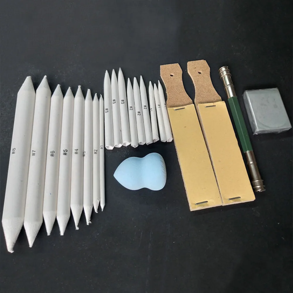 

25pcs Sharpen Stump Professional Beginner Sketch Tools Smudge Stick Tortillon Sandpaper Pastel Art Erasable Charcoal Pencil Set