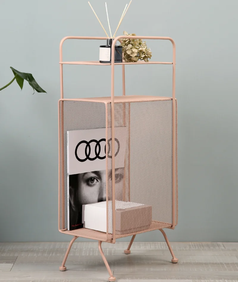 Modern Fashion Design Metal Gold Pink Color Luxury Multi-layer Steel Wire Magazine Rack Book Storage Organizer Corner Shelf