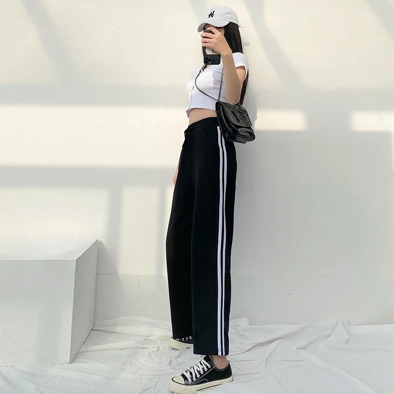 

Sports Pants Female Summer Spring and Autumn Ins Trendy 2021 New High Waist Casual Black Slimming Loose Straight-Leg Wide-Leg