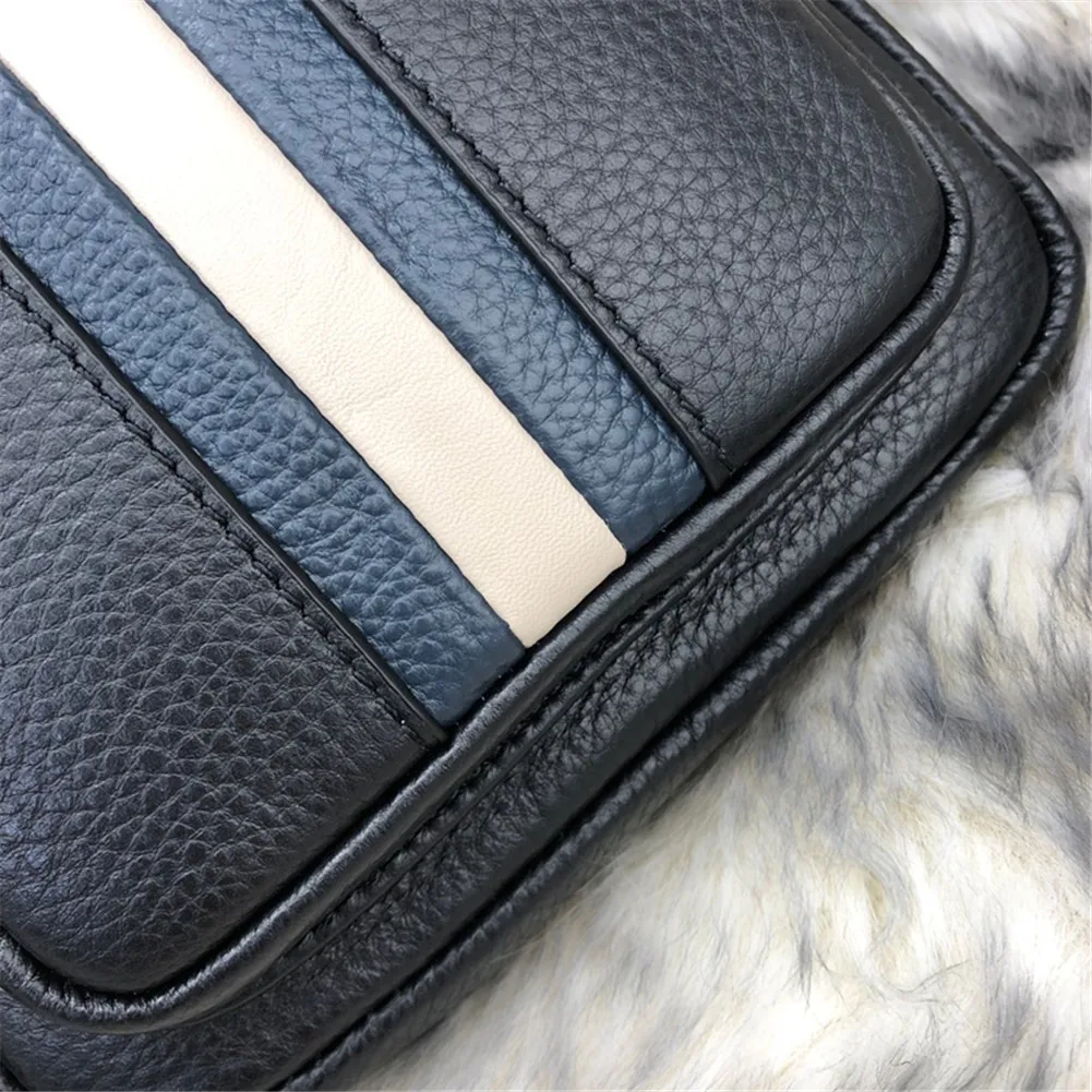 

Men's black leather belt bag, men's chest bag, casual all-match business office shoulder messenger bag