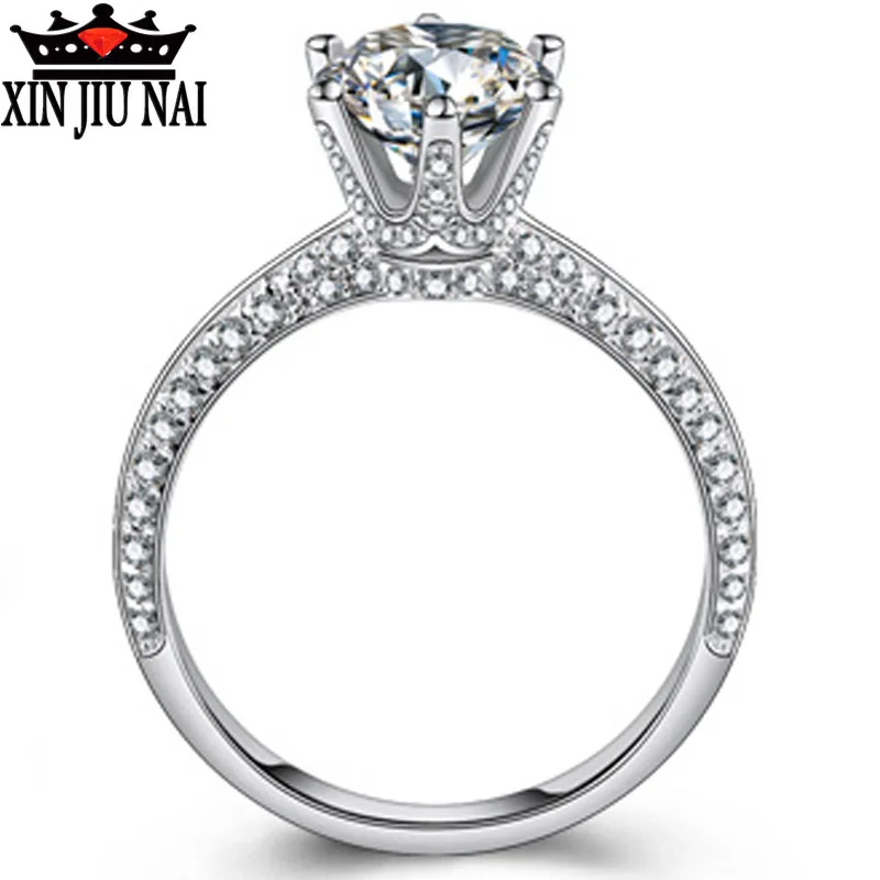 

925 sterling silver Deluxe six-claw carat crushed diamond group with zircon-inlaid feminine diamond ring wedding jewelry