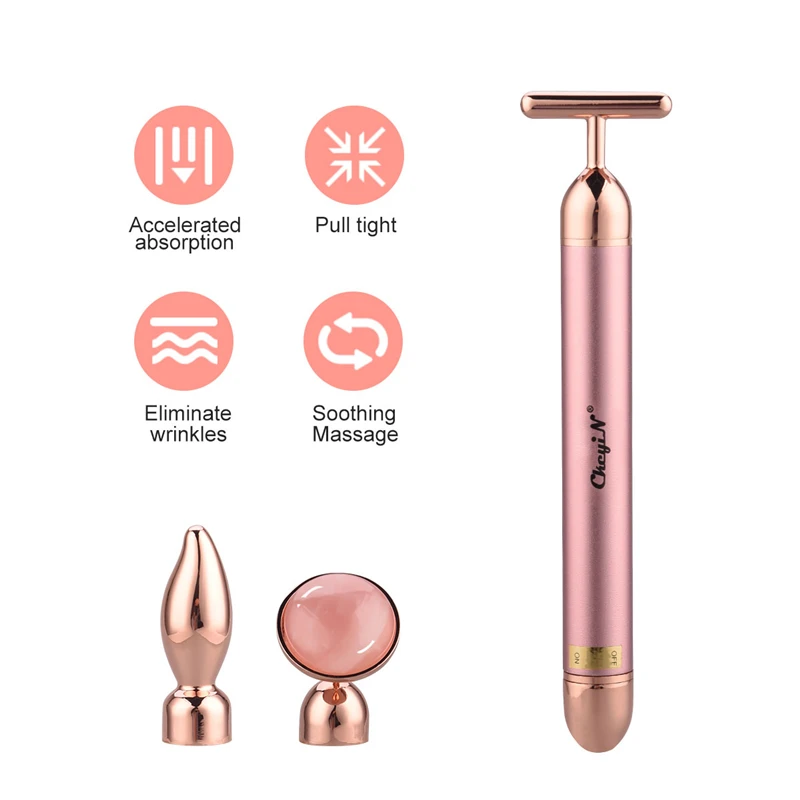 3 в 1 Электрический нефритовый массажный ролик розовый КВАРЦЕВЫЙ массажер для