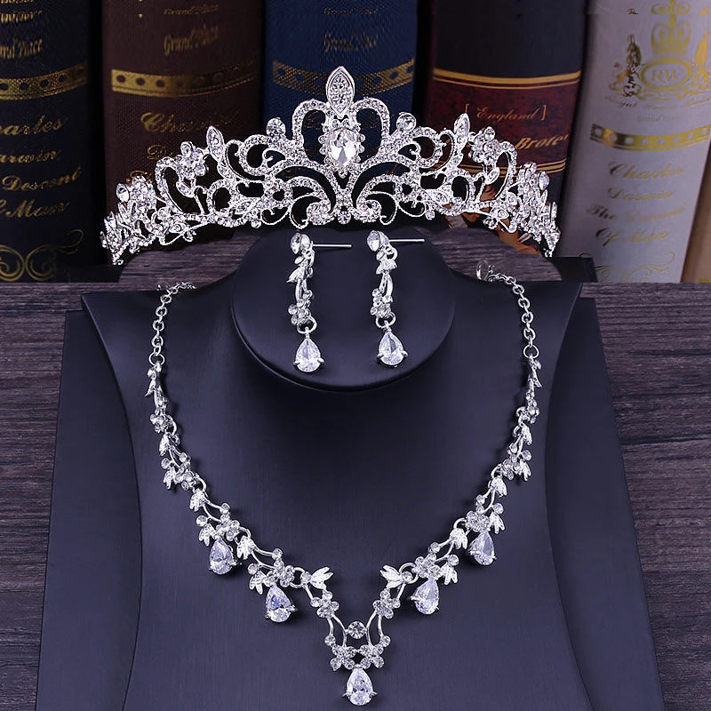

Luxury Bridal Jewelry Sets for Women Rhinestone Tiaras Crown Earrings Wedding Necklace Sets Prom Jewelry Set