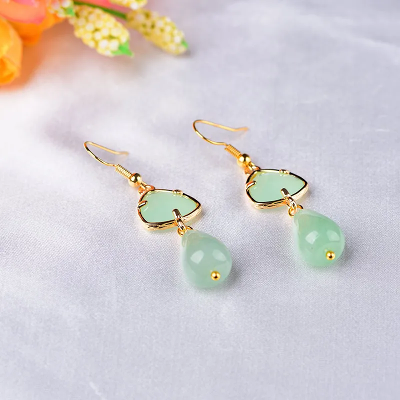 Серьги с подвесками в форме капли воды из легкого зеленого прозрачного глазурированного стекла Fashion Fresh Dongling Yu.